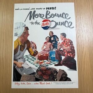 Vintage Pepsi Cola Cookout Ad 1951 More Bounce to the Ounce Print‎ Picnic Decor
